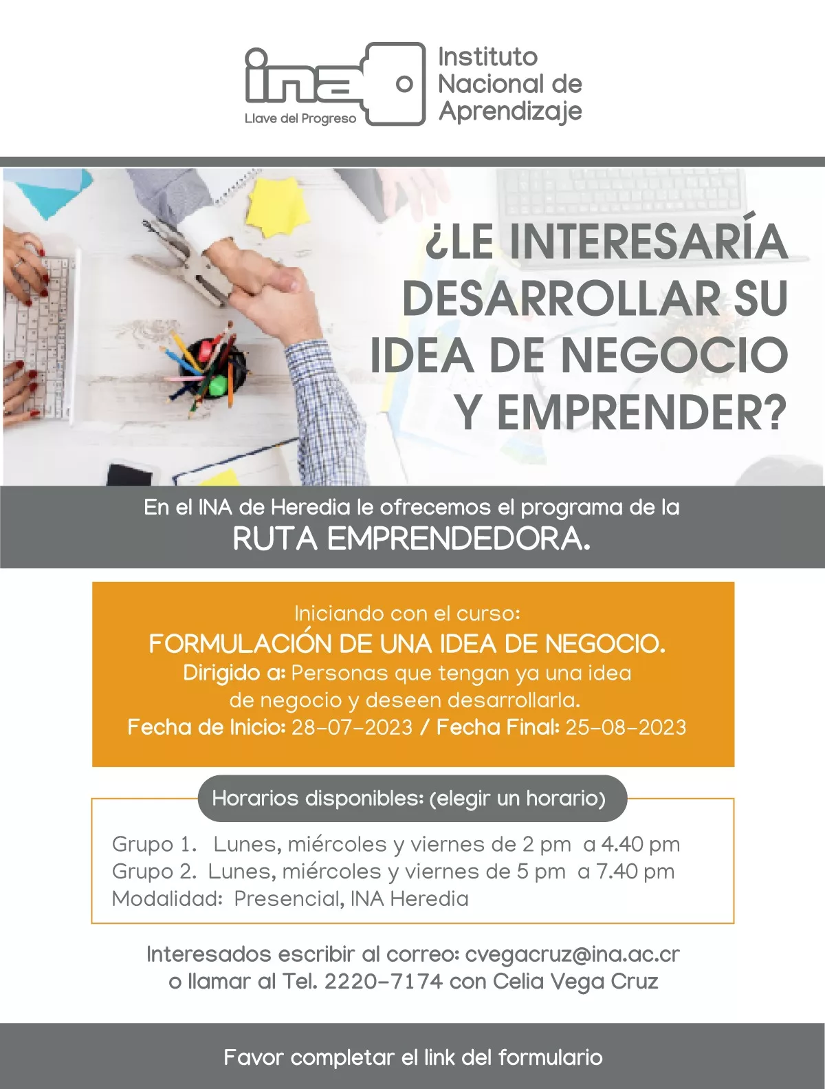 Oportunidad de capacitarse para Desarrollar una Idea de Negocio